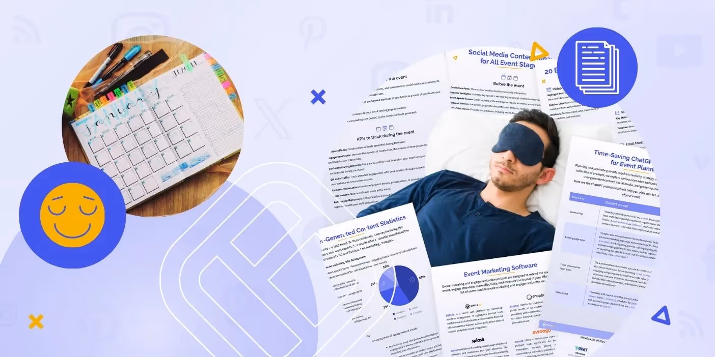 An event marketer taking a nap after downloading the templates.