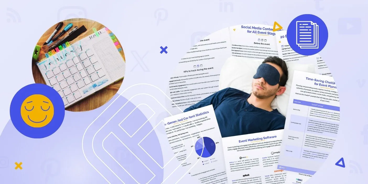 An event marketer taking a nap after downloading the templates.
