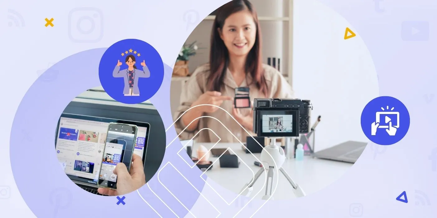 A woman taking a video of herself as a UGC video.