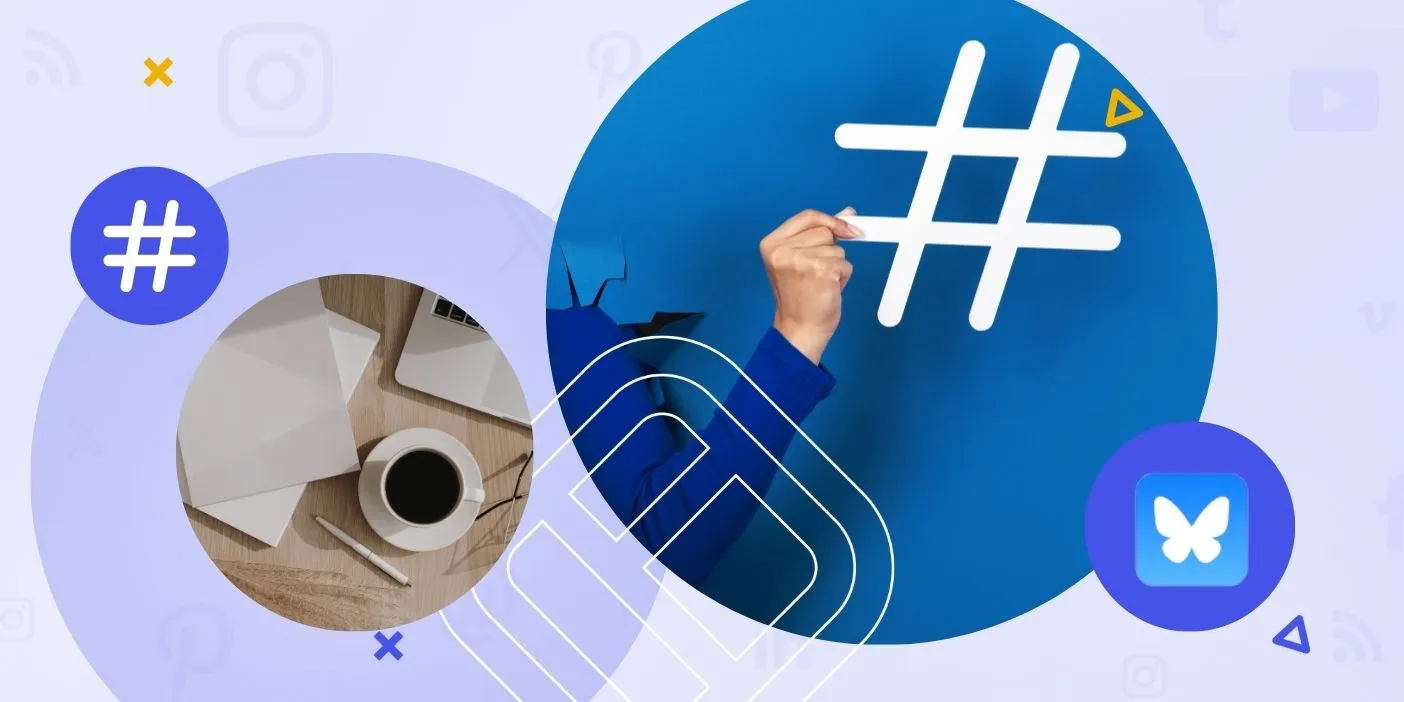 Bluesky icon and a hashtag.