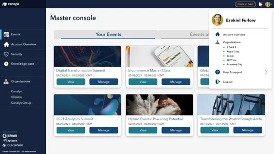 Master Console on Canapii's interface for desktop.