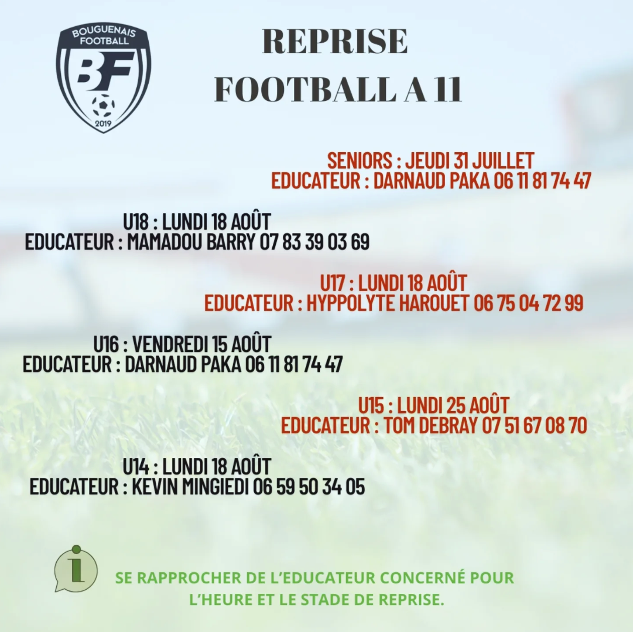📢 Reprise du Football à 11 – Saison 2025/2026
