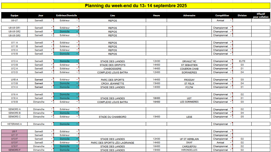PLANNING DU WEEK-END