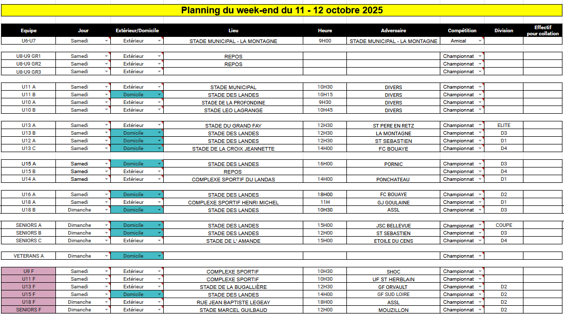 PLANNING DU WEEK-END