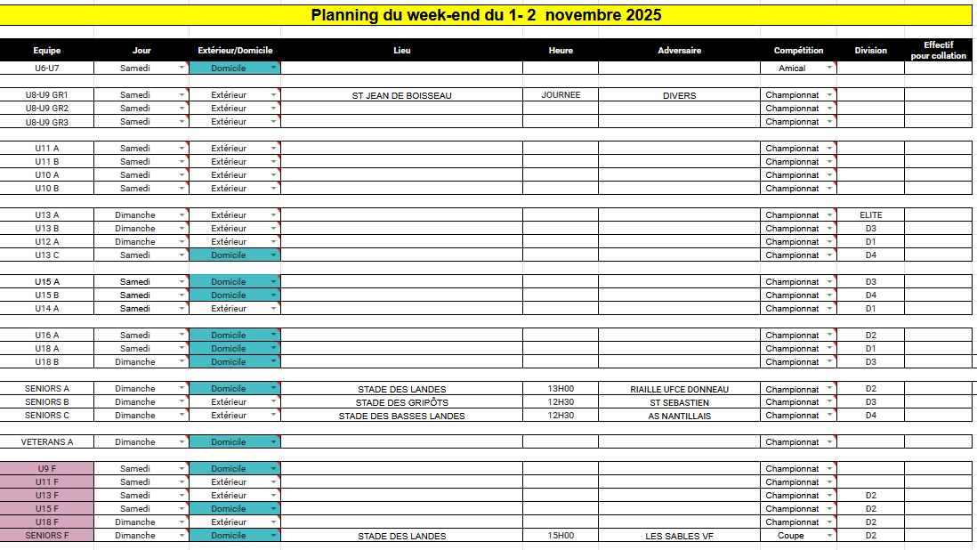 PLANNING DU WEEK-END