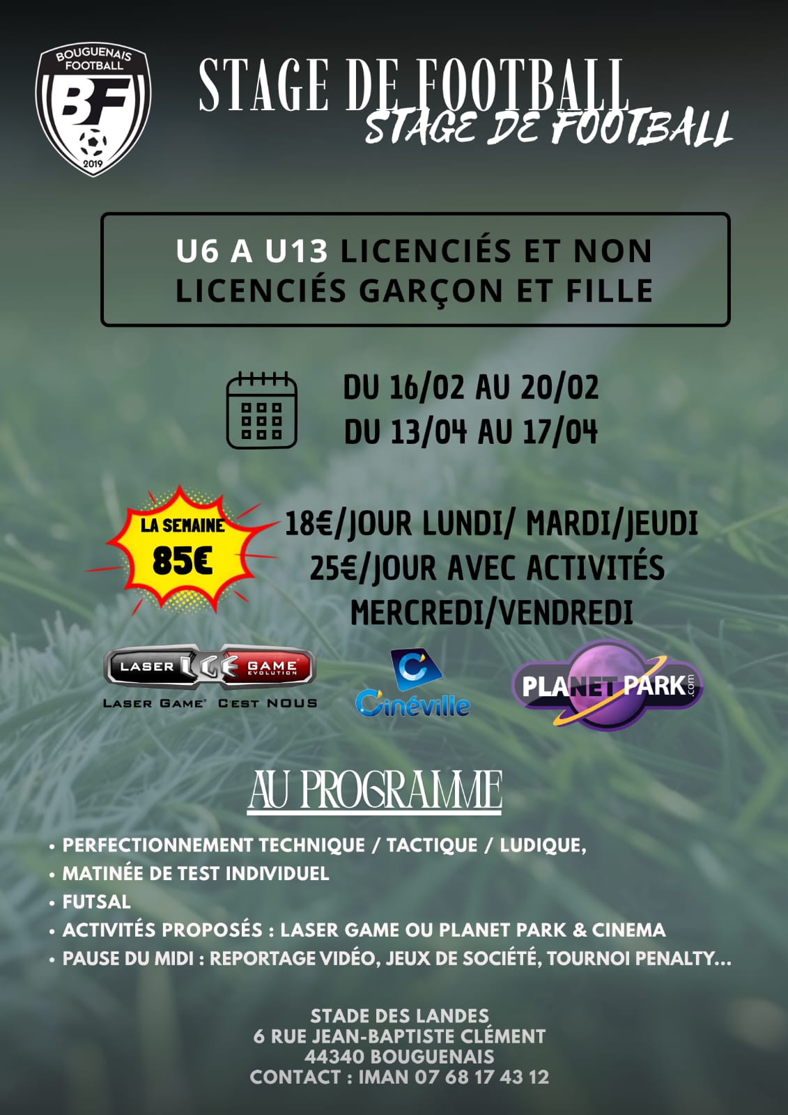 STAGE DE FOOTBALL – VACANCES DE FÉVRIER & AVRIL 2026