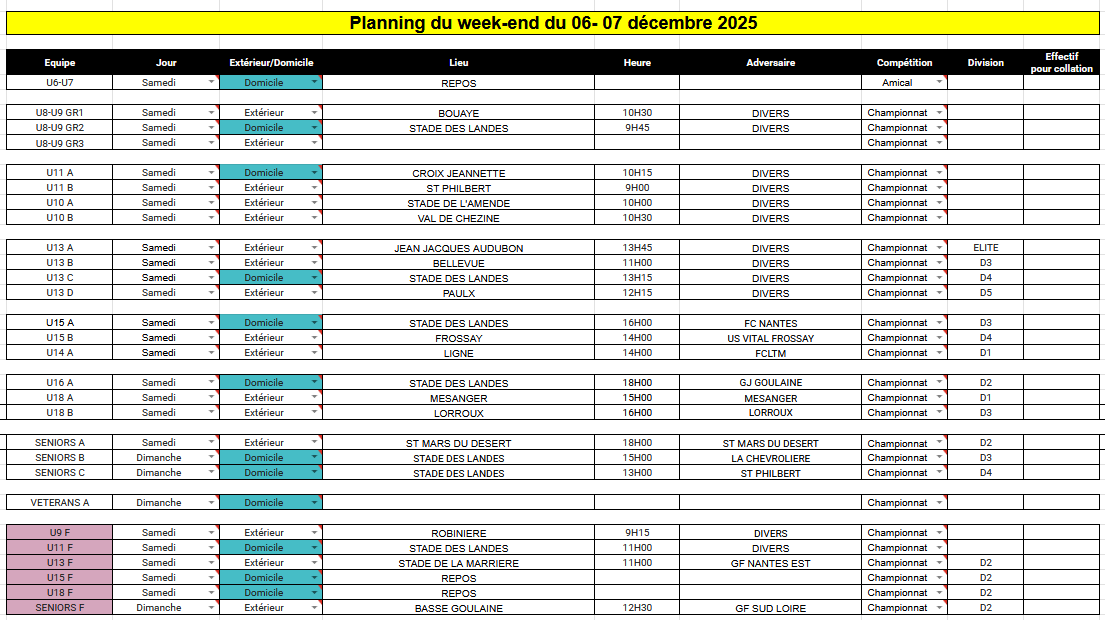 PLANNING DU WEEK-END