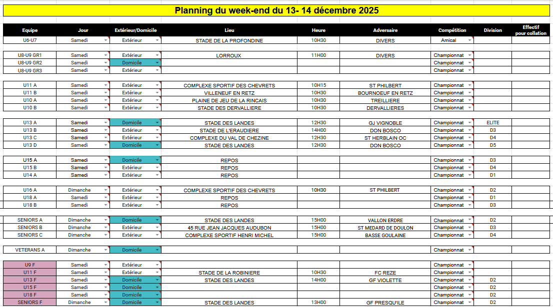 PLANNING DU WEEK-END