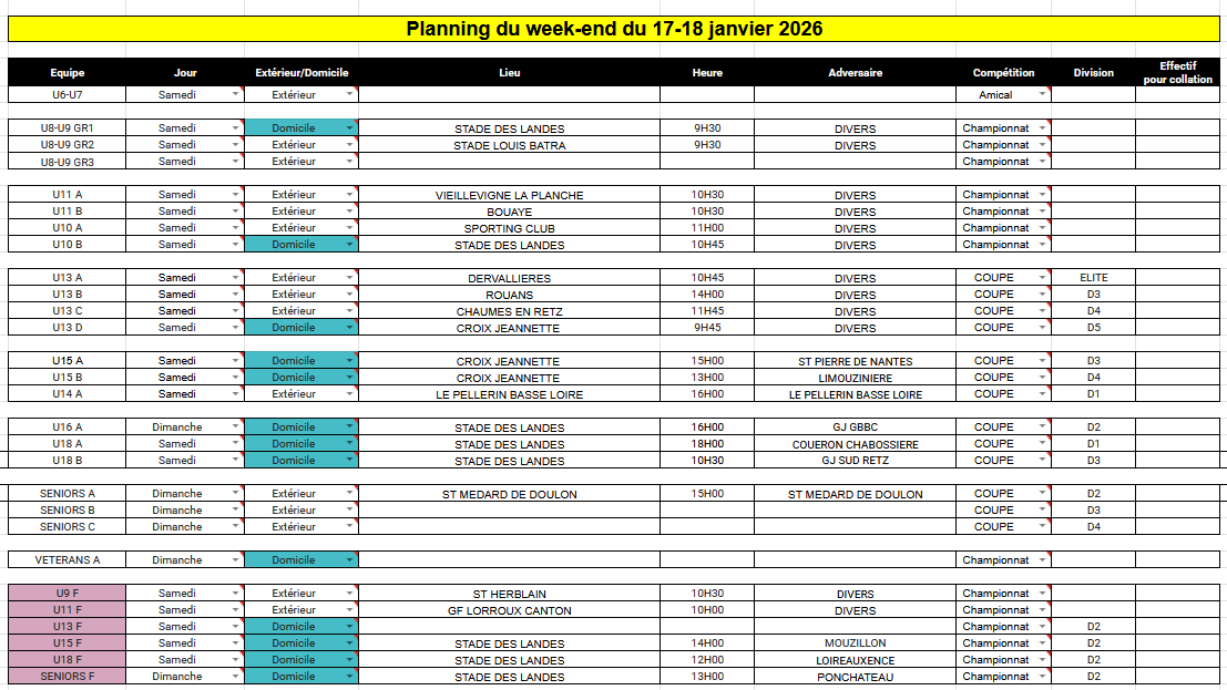 PLANNING DU WEEK-END