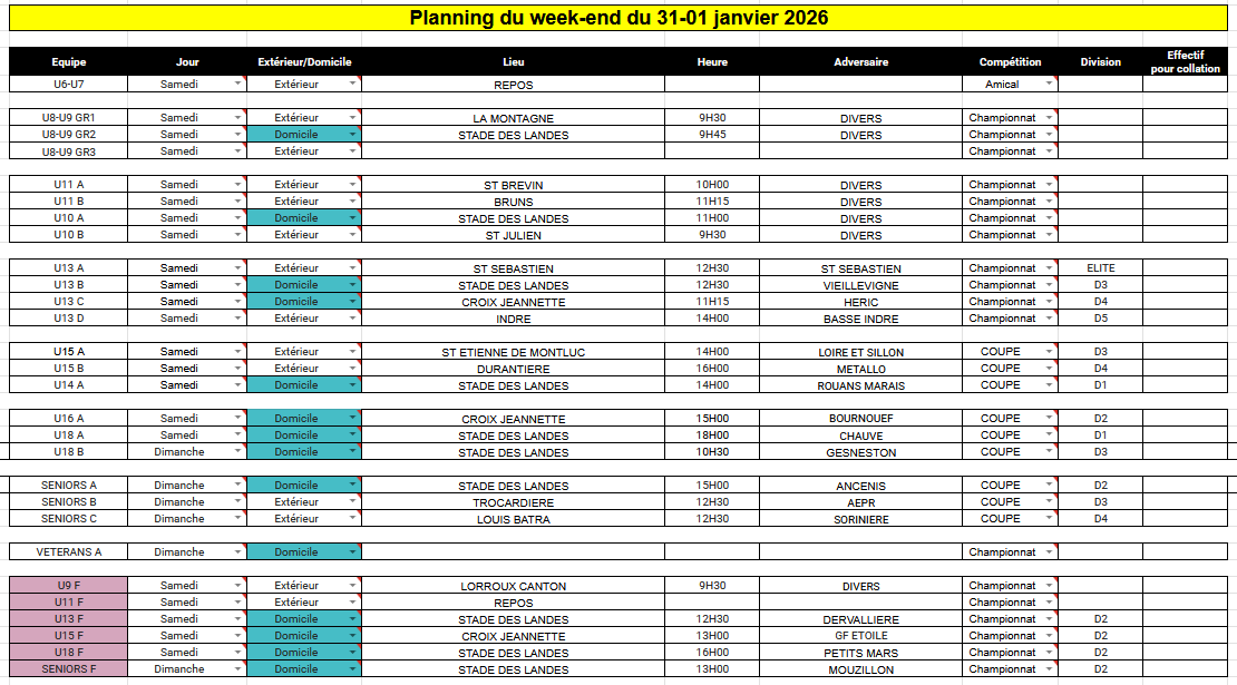 PLANNING DU WEEK-END