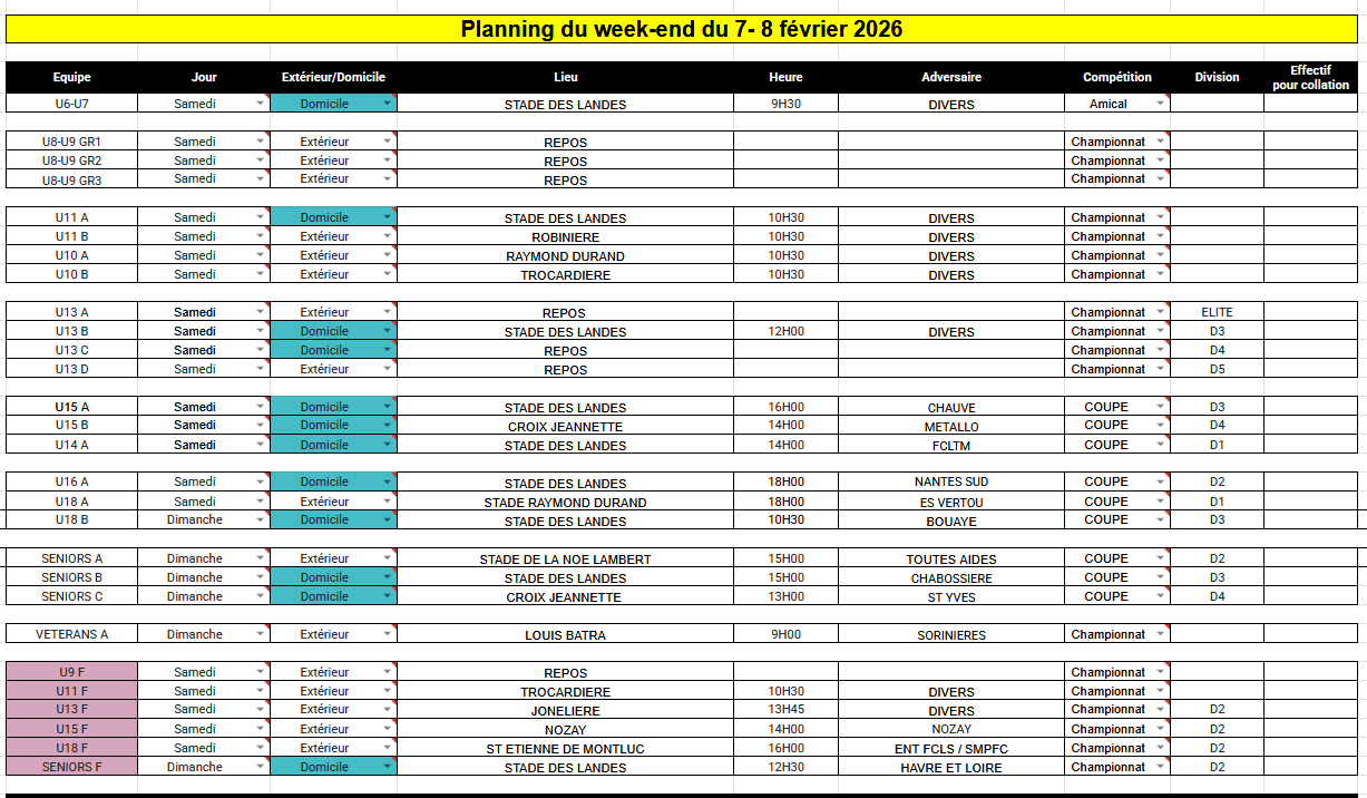 PLANNING DU WEEK-END