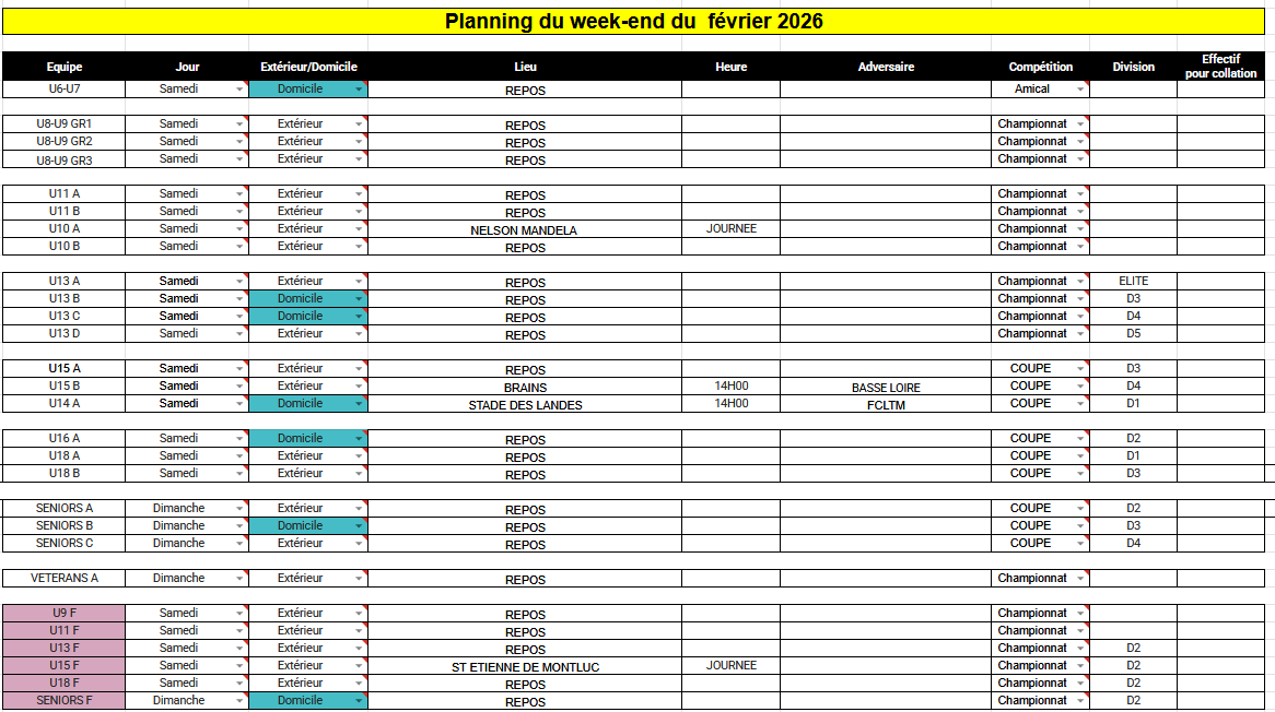 PLANNING DU WEEK-END