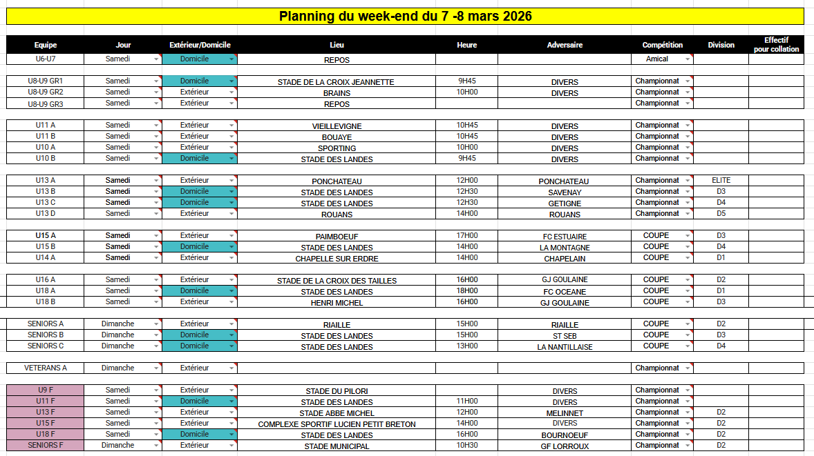 PLANNING DU WEEK-END