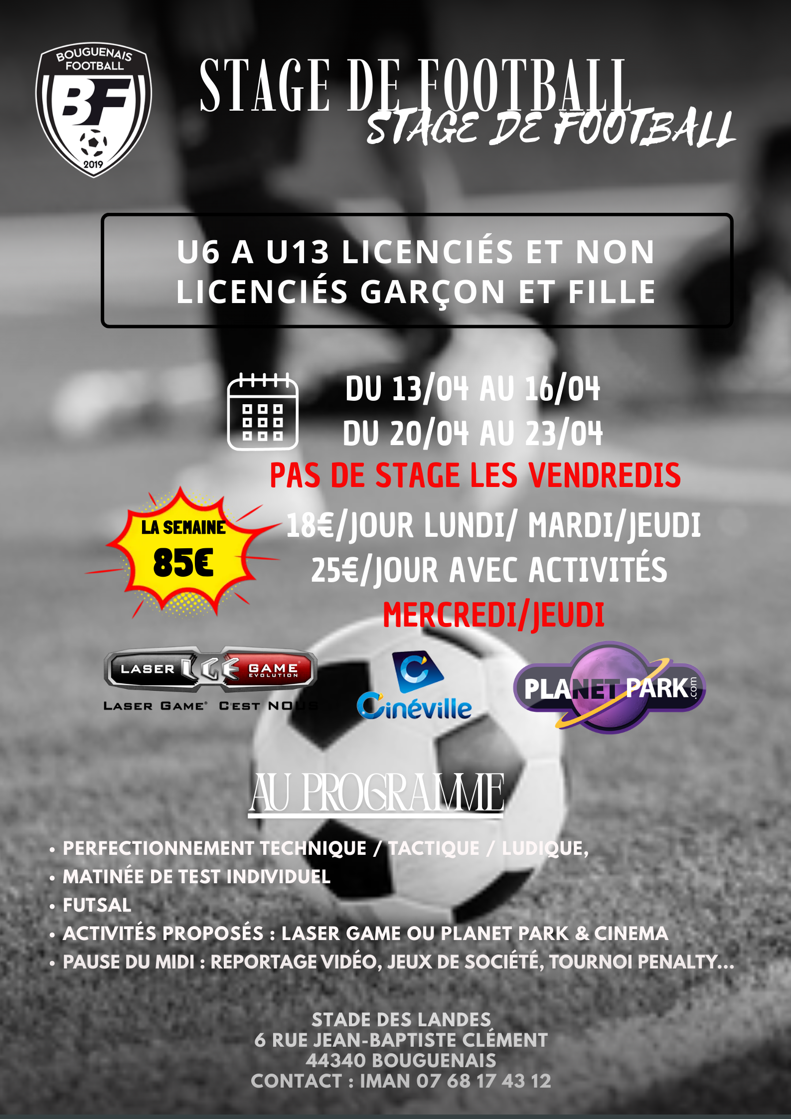 Stage de football BF – Vacances d’avril