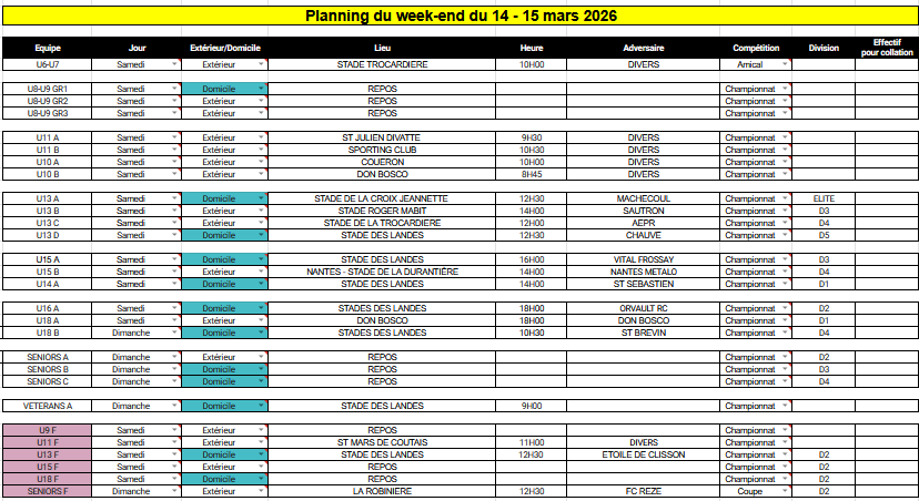 PLANNING DU WEEK-END
