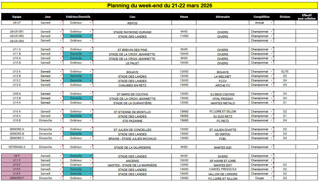 PLANNING DU WEEK-END