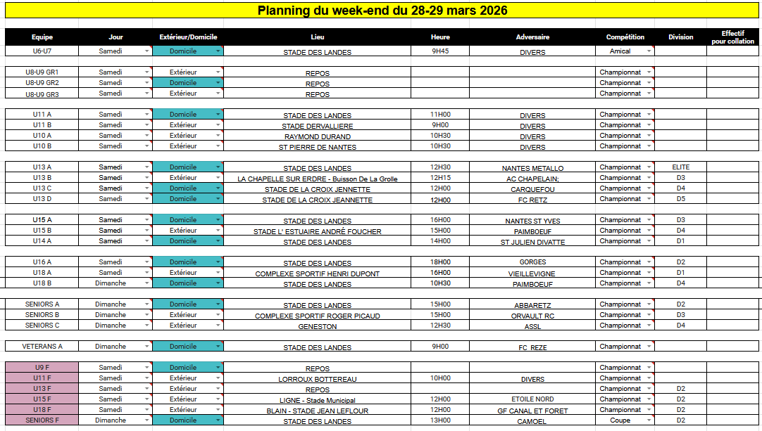 PLANNING DU WEEK-END