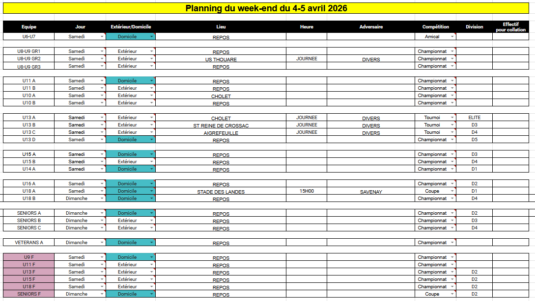 PLANNING DU WEEK-END