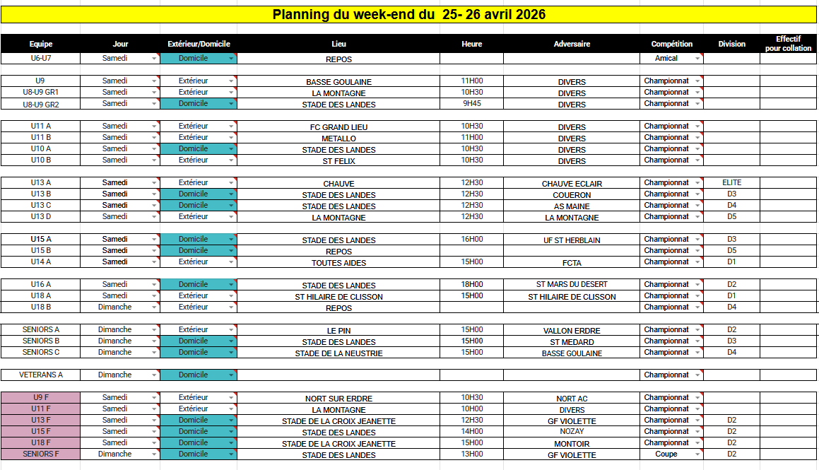 PLANNING DU WEEK-END