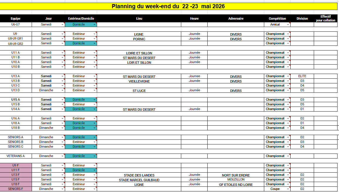 PLANNING DU WEEK-END