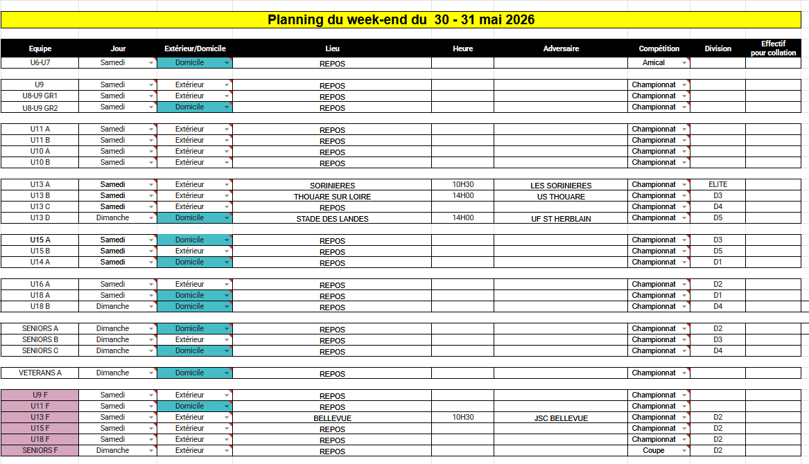 PLANNING DU WEEK-END