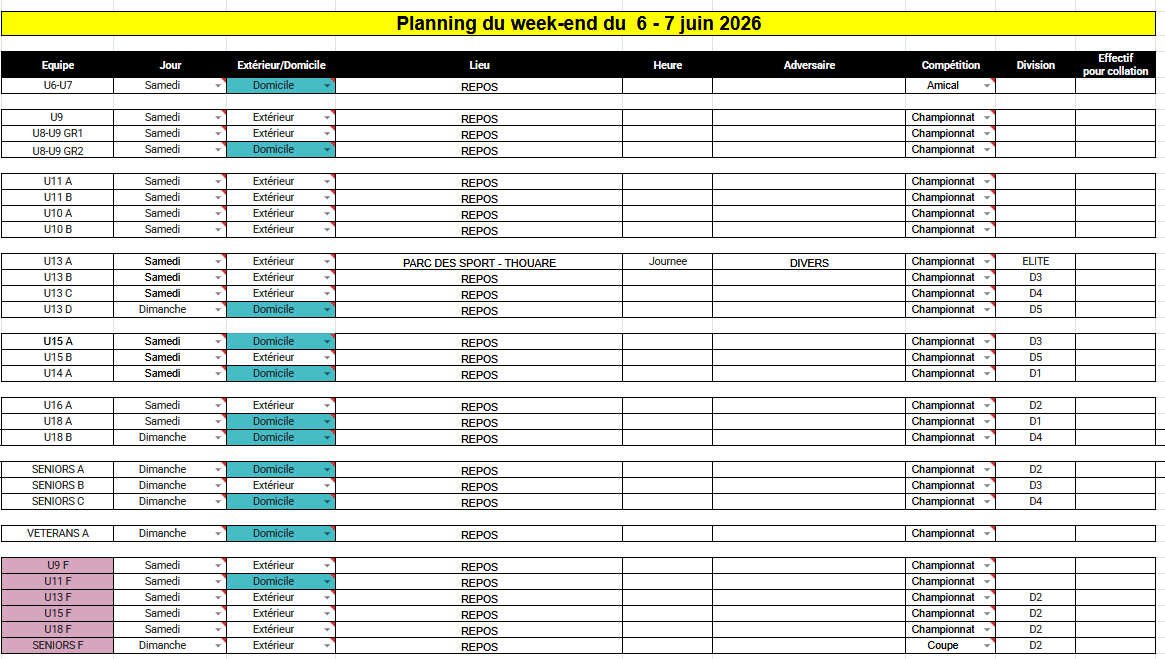 PLANNING DU WEEK-END