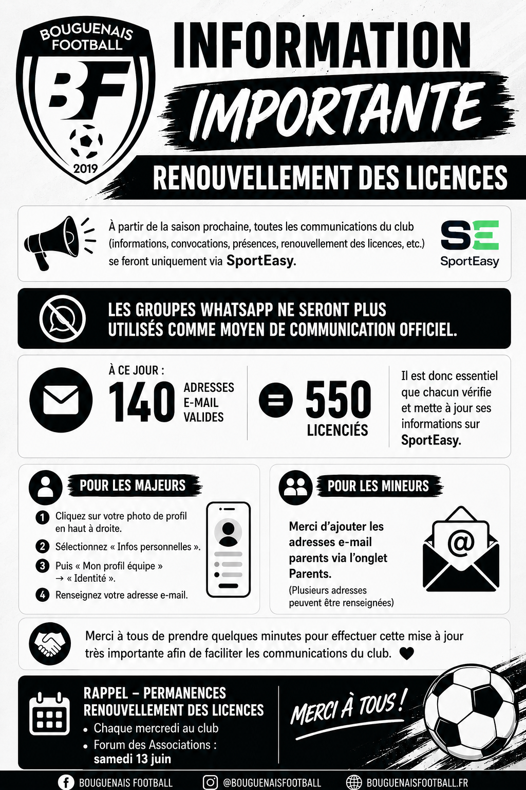 ⚫⚪ Renouvellement des licences : une étape importante pour la saison 2026-2027 ⚪⚫