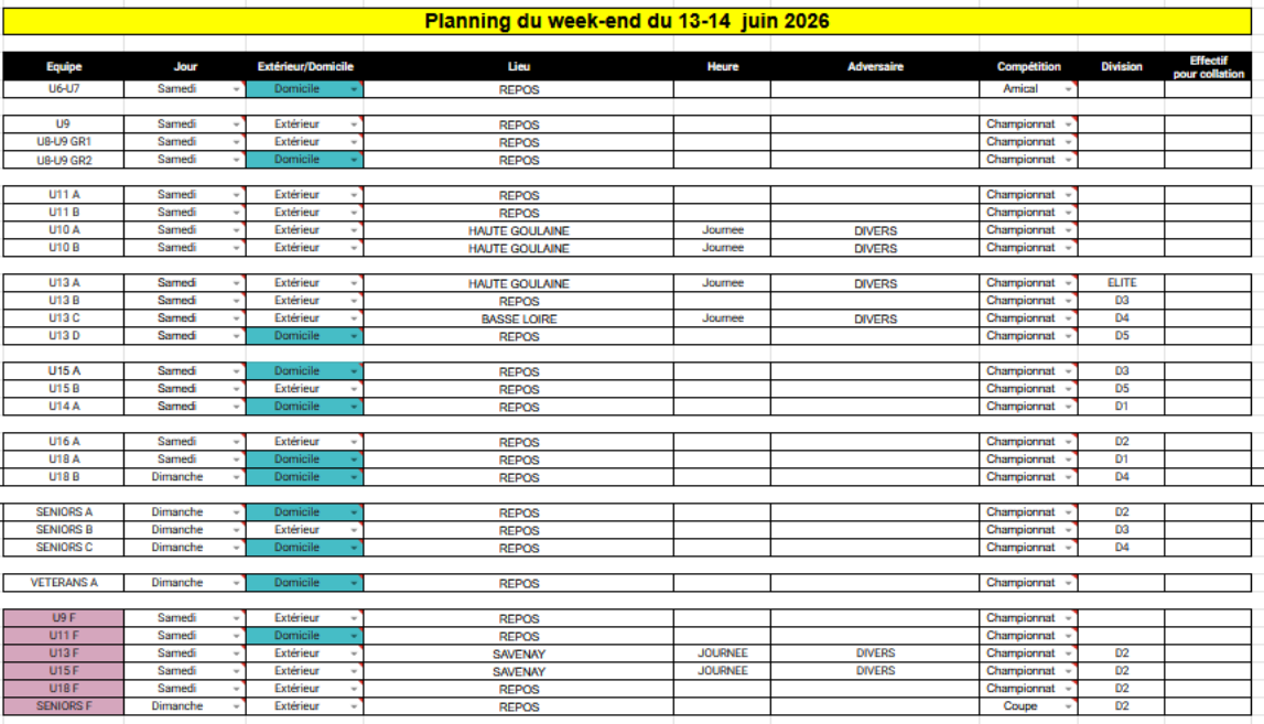PLANNING DU WEEK-END