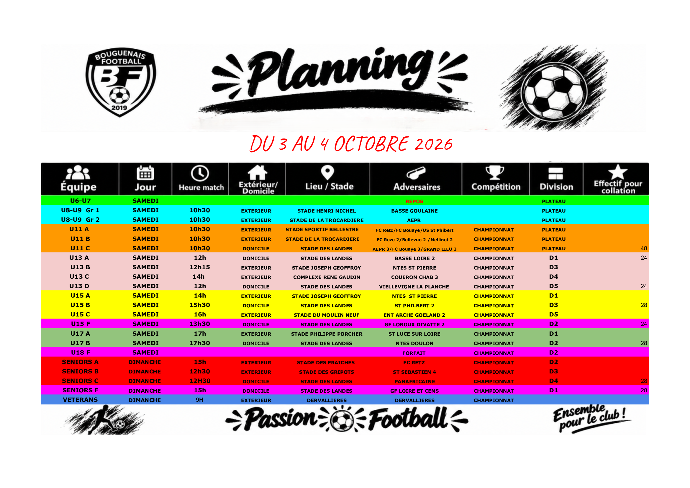 PLANNING WEEK END DU 03 / 04 OCTOBRE 2026 