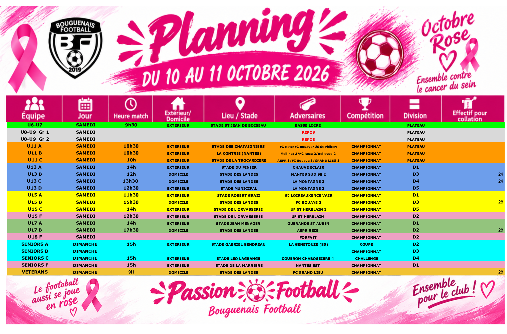 PLANNING WEEK END DU 10 / 11 OCTOBRE 2026 