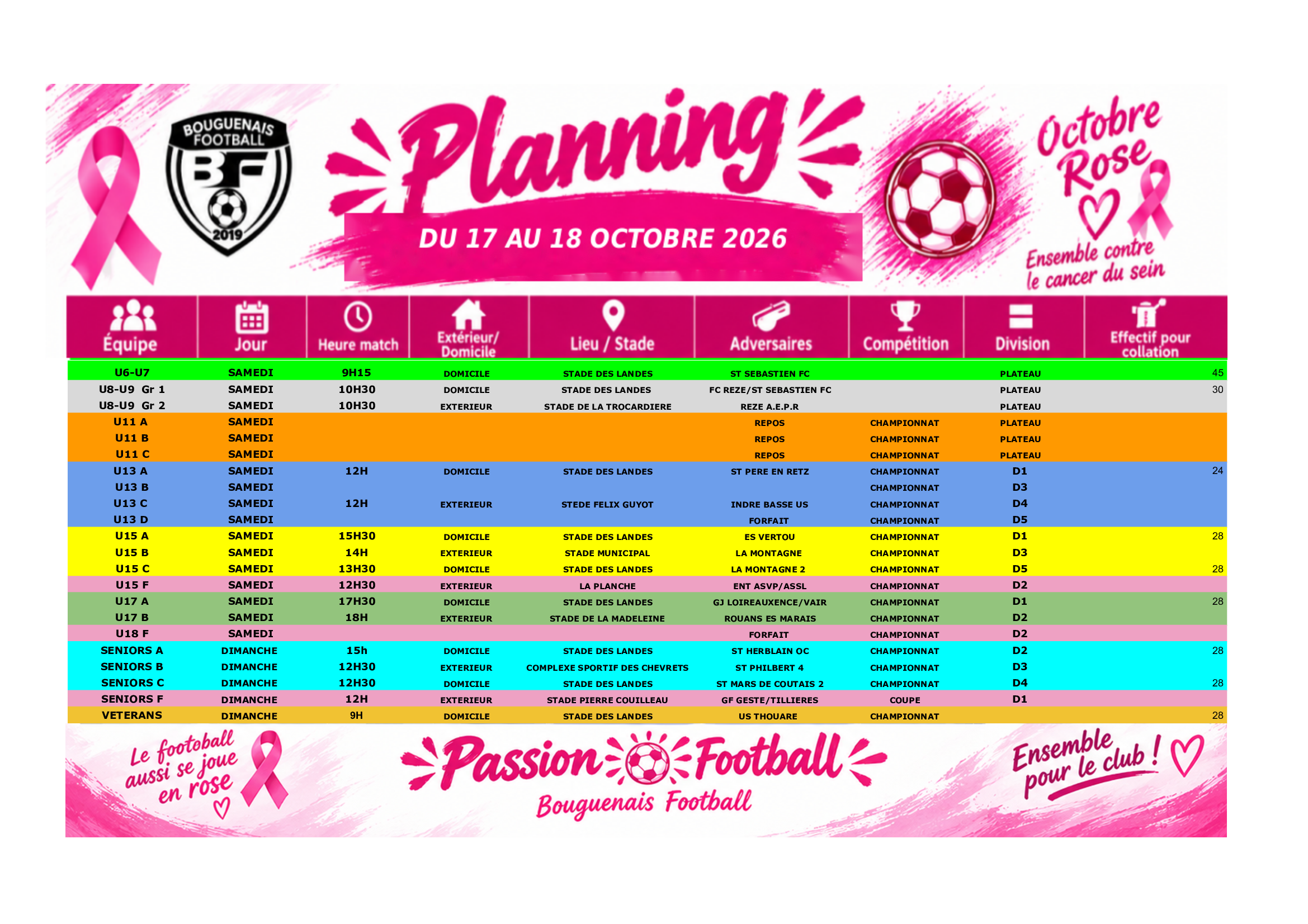 PLANNING WEEK END DU 17 / 18 OCTOBRE 2026 