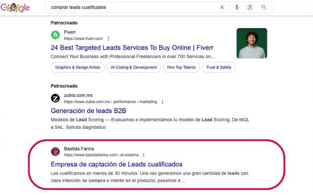 La web de Bastida&Farina en primer lugar en Google