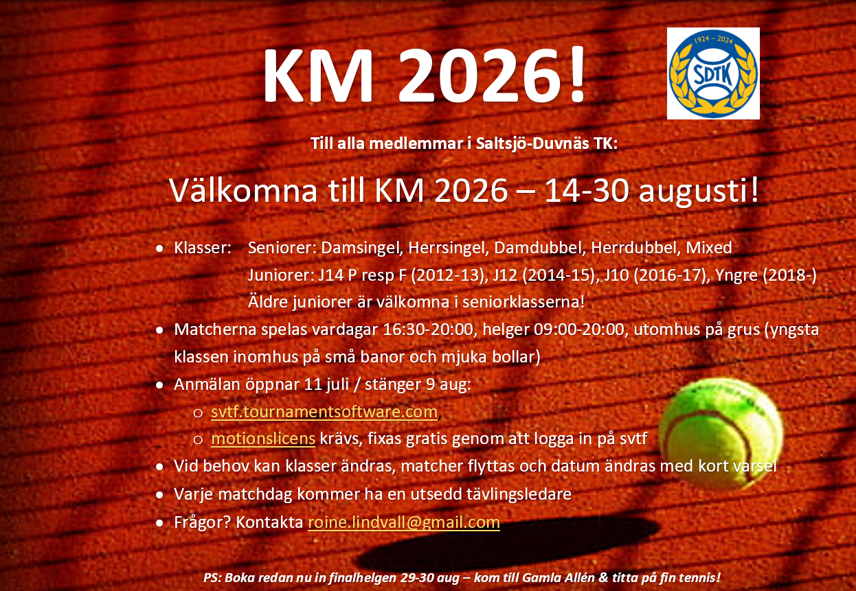 Välkomna till KM 2026, 14-30 augusti