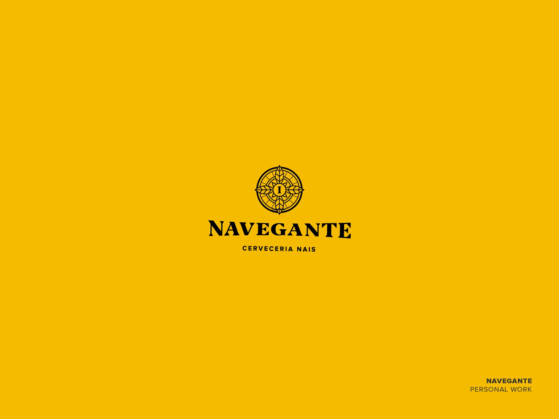 Black compass rose logo with letter I in the center above the text 'NAVEGANTE CERVECERIA NAIS' on a yellow background.