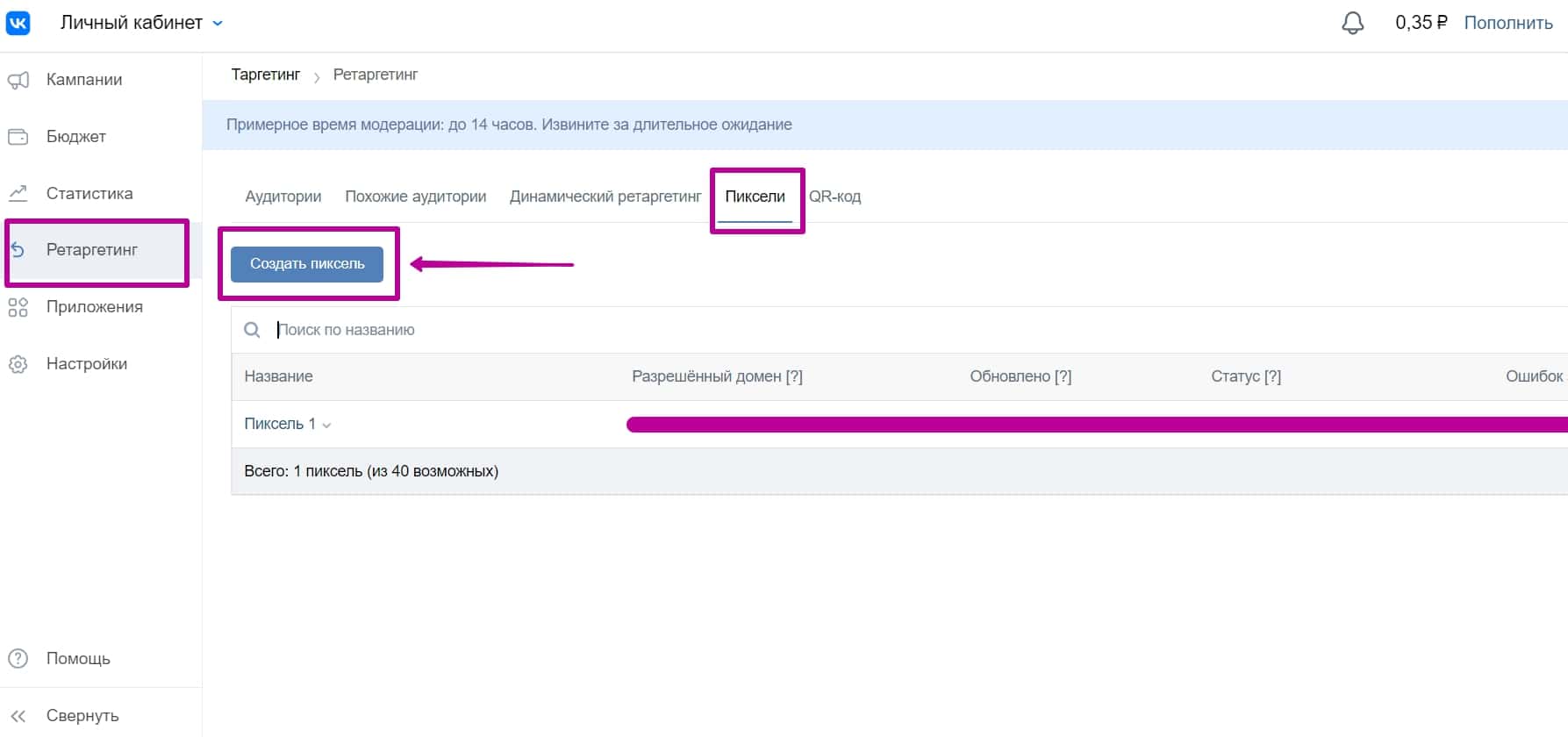 Рекламный кабинет ВК