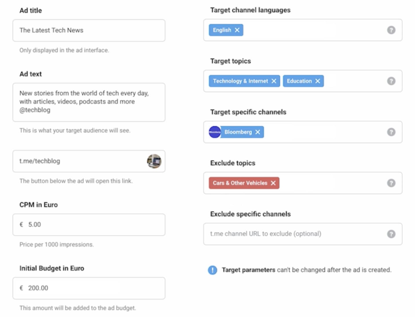 Настройка таргета в телеграм