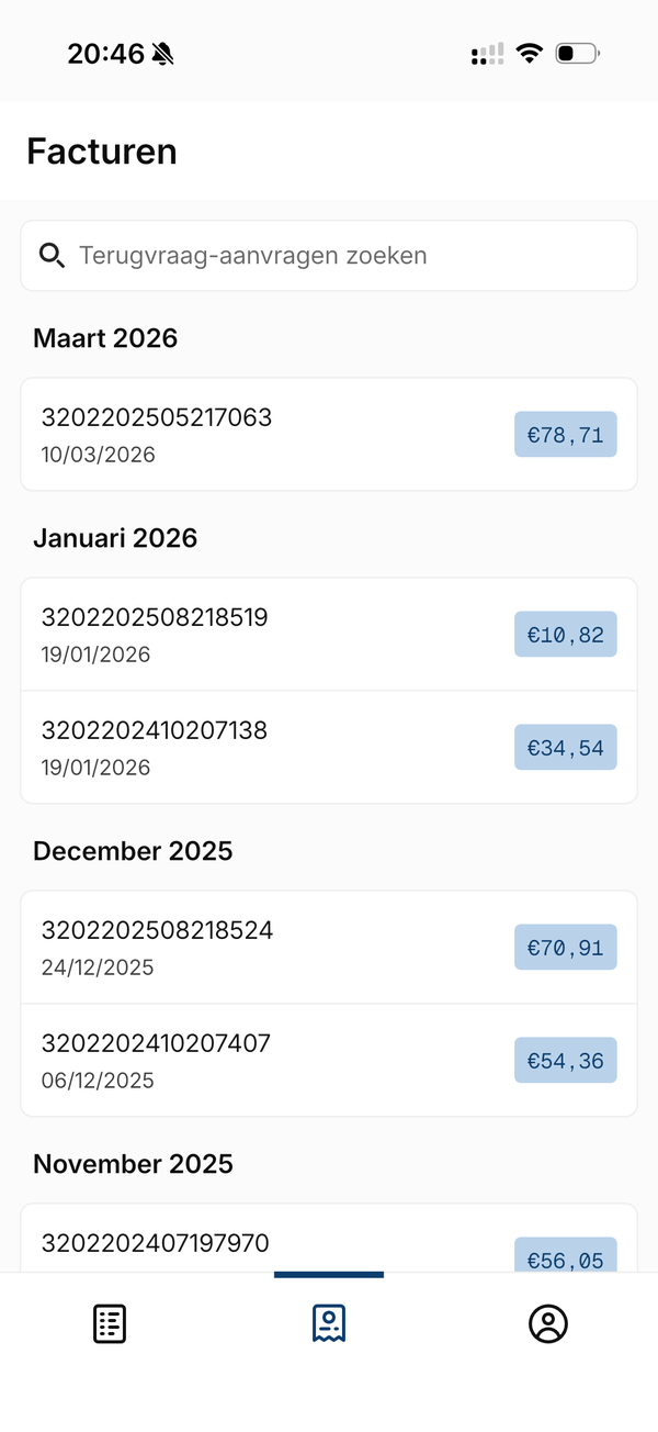 Invoices overview in the Diplomatic Card app