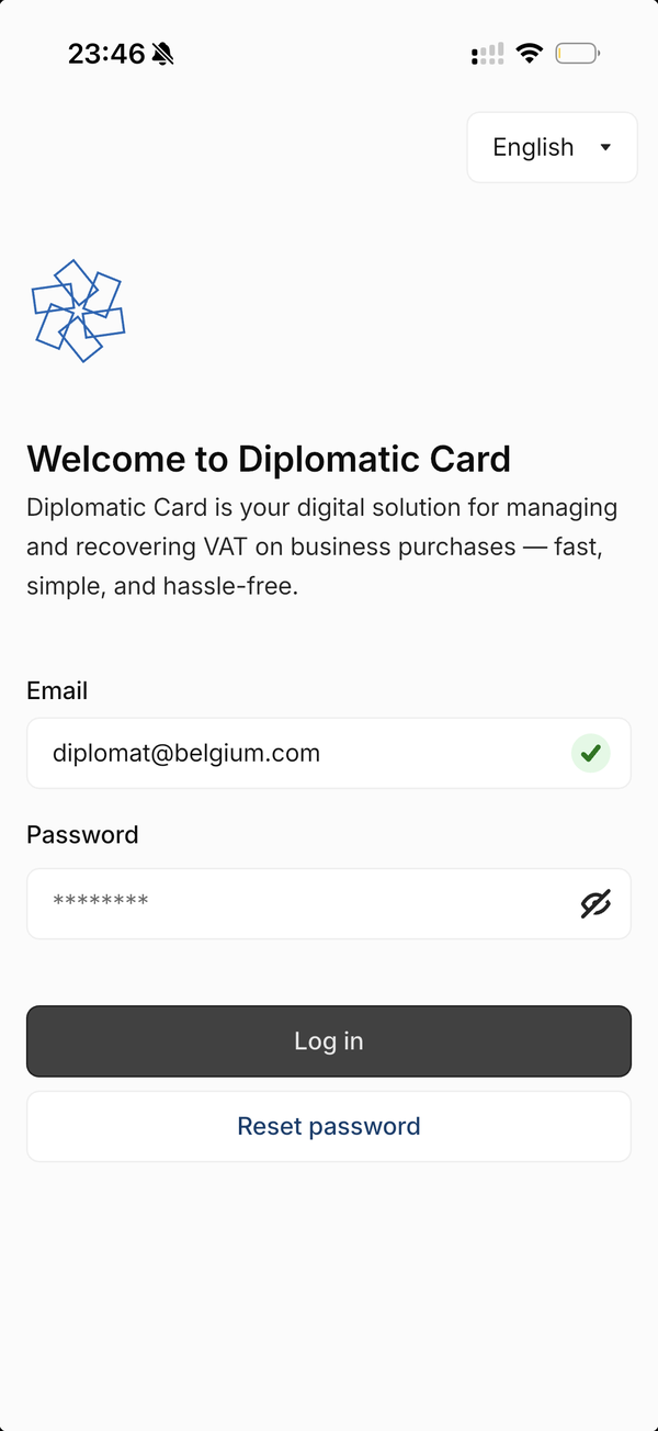 Diplomatic Card app on a phone