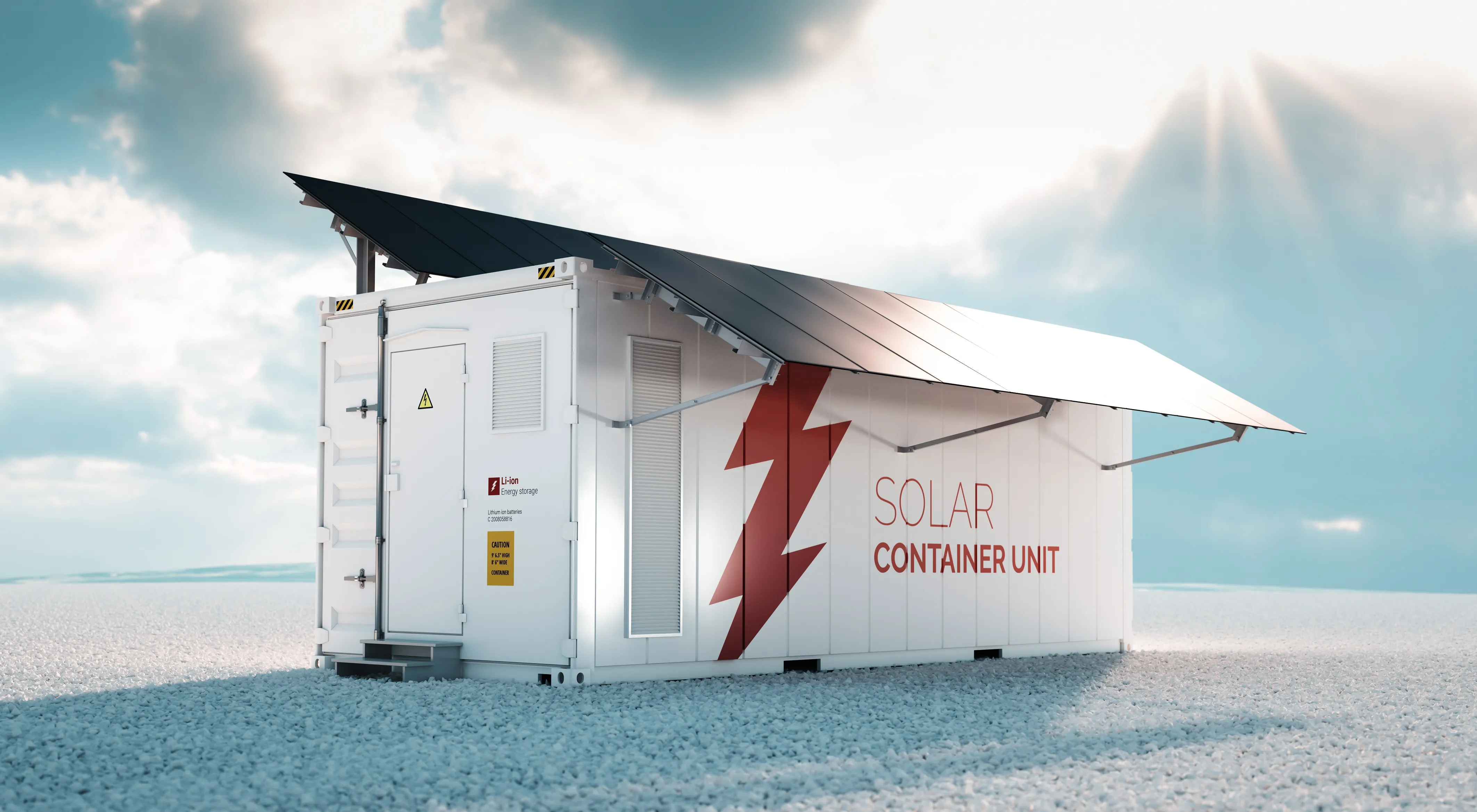 Kommersiellt batterilager med solpaneler för flexibel energianvändning.