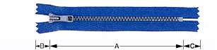 A blue zipper teaching how to measure the length for a zipper that is needed for TaF.tc's Basic Drafting and Sewing and Intermediate Drafting and Sewing class!