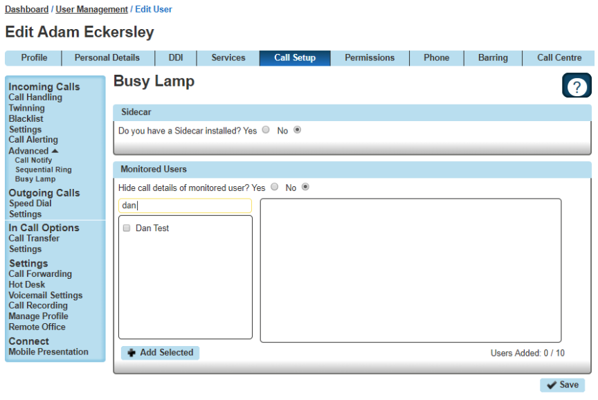 Edit Busy Lamp User