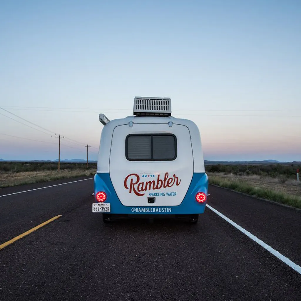 Rambler Sparkling Water van on the open road