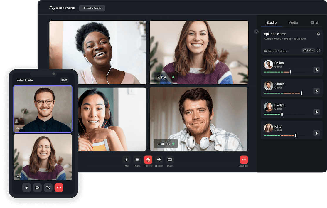 Riverside.fm desktop and mobile remote recording platform. 