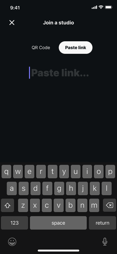 Joining a Riverside studio on an iPhone through a link.