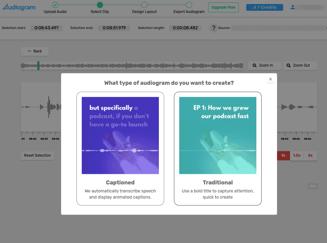 Choosing between a captioned or traditional audiogram layout.