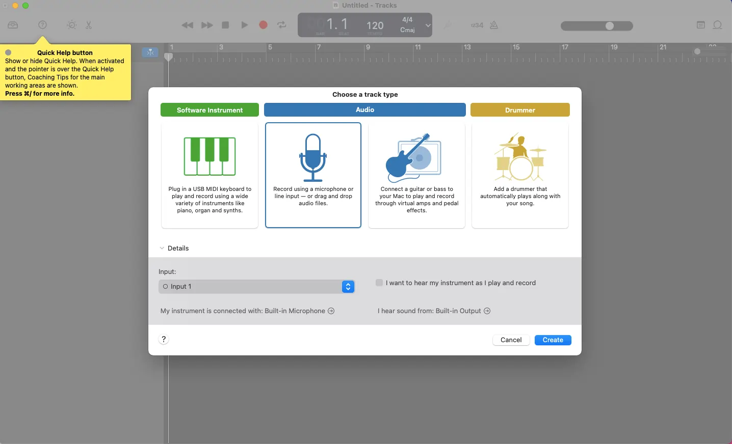 Selecting a microphone for podcasting on Garageand