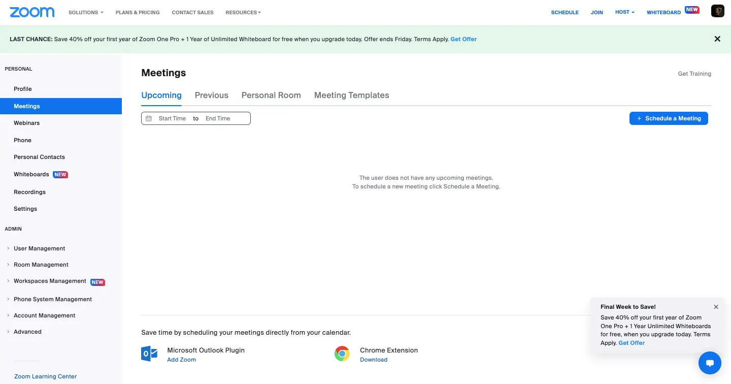 Zoom meetings on the Zoom dashboard