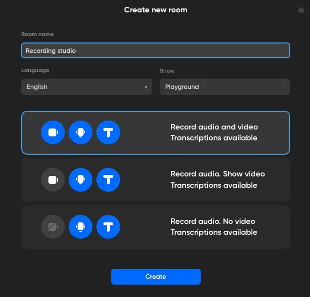 Creating a new room on Zencastr