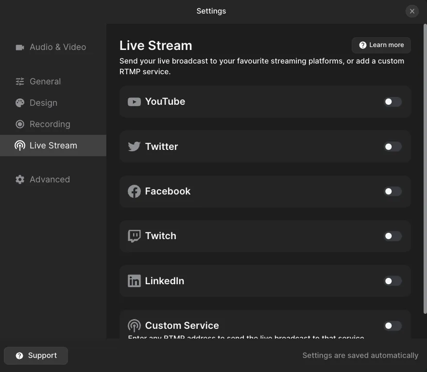 Setting up a video stream on Riverside