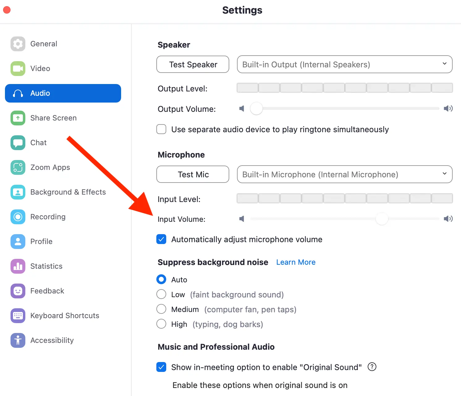 Adjusting audio levels to improve Zoom audio quality